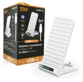 Stand wireless Qi cu conector USB-C, 15W, alb