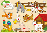 Puzzle pe placă - animale la fermă
